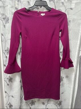 Spense Magenta Long-Sleeve Sheath Dress with Bell Cuffs